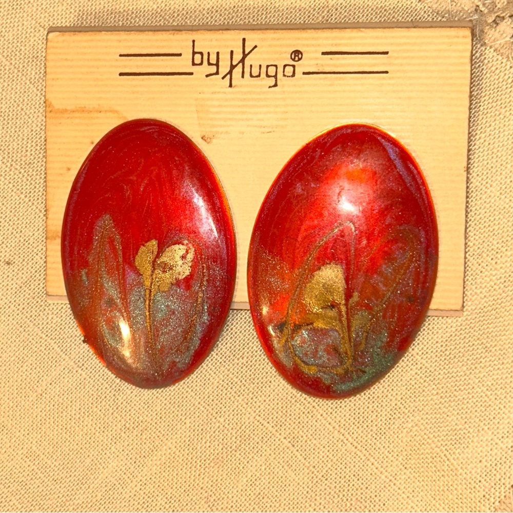 HUGO Red and Gold Artistic Earrings